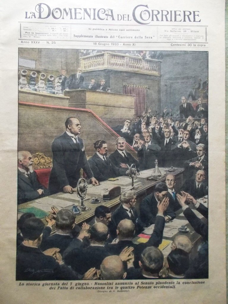 La Domenica del Corriere 18 Giugno 1933 Mussolini Patto Palio … | Immagine principale