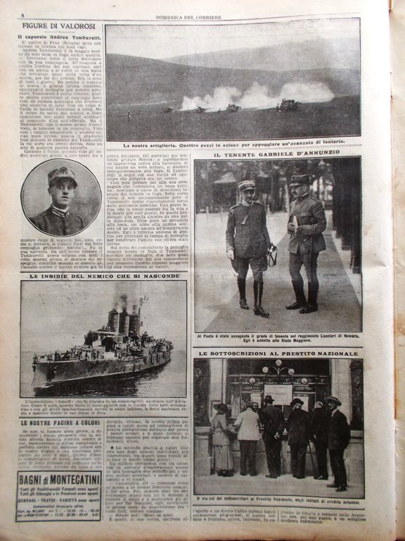 La Domenica del Corriere 18 Luglio 1915 WW1 D'Annunzio Veterani …