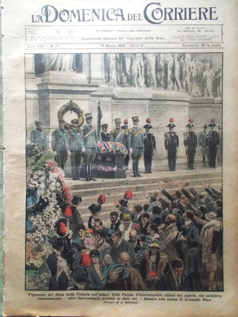 La Domenica del Corriere 18 Marzo 1928 Funerali Armando Diaz …