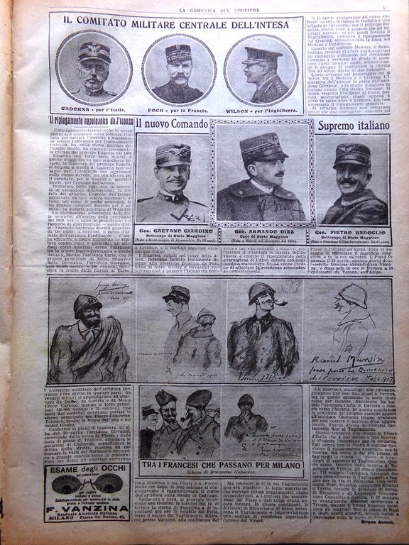 La Domenica del Corriere 18 Novembre 1917 WW1 Intesa Comando …