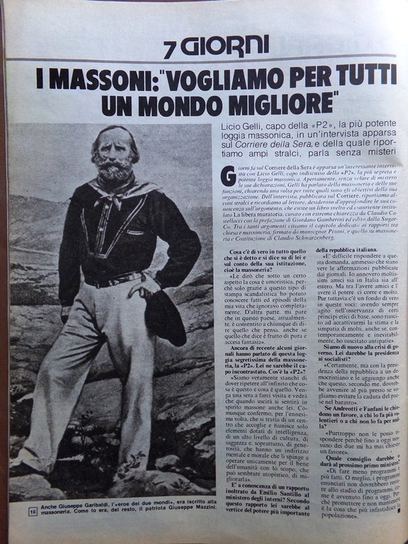 La Domenica del Corriere 18 Ottobre 1980 Massoneria Regazzoni Doria …