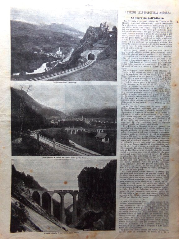 La Domenica del Corriere 18 Settembre 1904 Ferrovia in Albula …