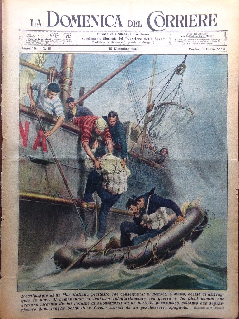 La Domenica del Corriere 19 Dicembre 1943 WW2 Mas Fronte …