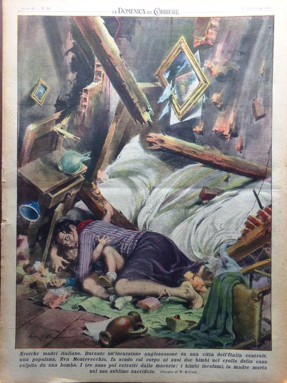 La Domenica del Corriere 19 Dicembre 1943 WW2 Mas Fronte …