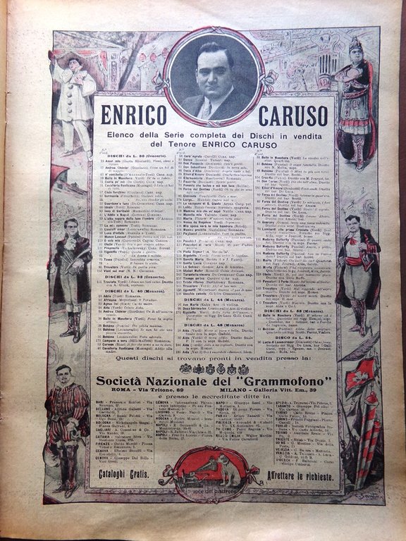 La Domenica del Corriere 19 Marzo 1922 Enrico Caruso Rovine …