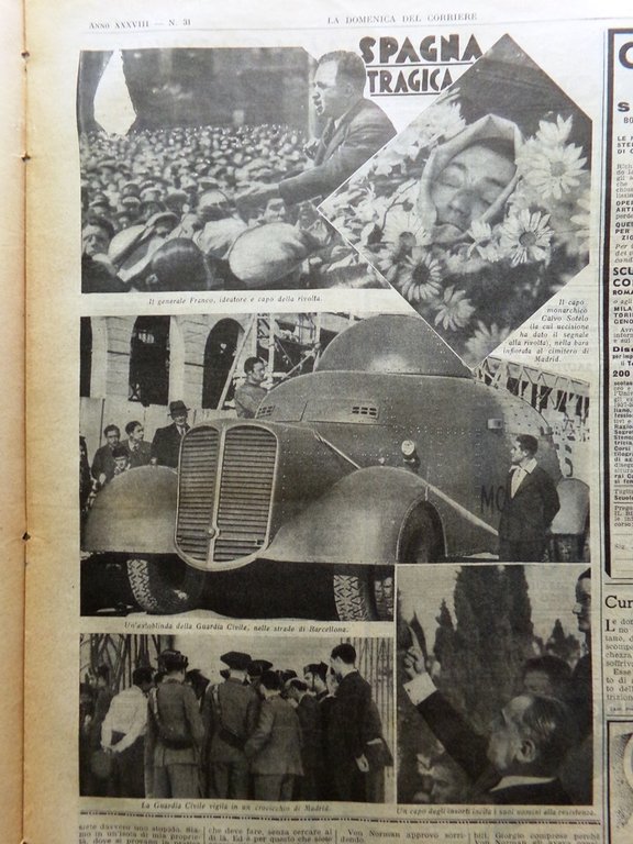 La Domenica del Corriere 2 Agosto 1936 Rivolta Spagna Franco …