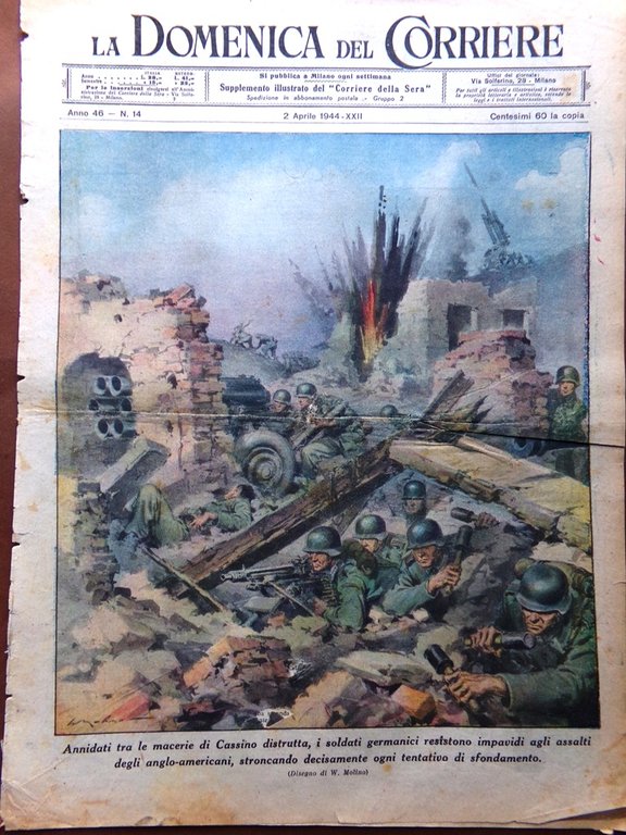 La Domenica del Corriere 2 Aprile 1944 WW2 Cassino Distrutta …