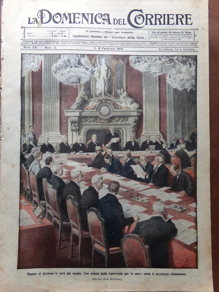 La Domenica del Corriere 2 Febbraio 1919 Conferenza Pace Epidemie …
