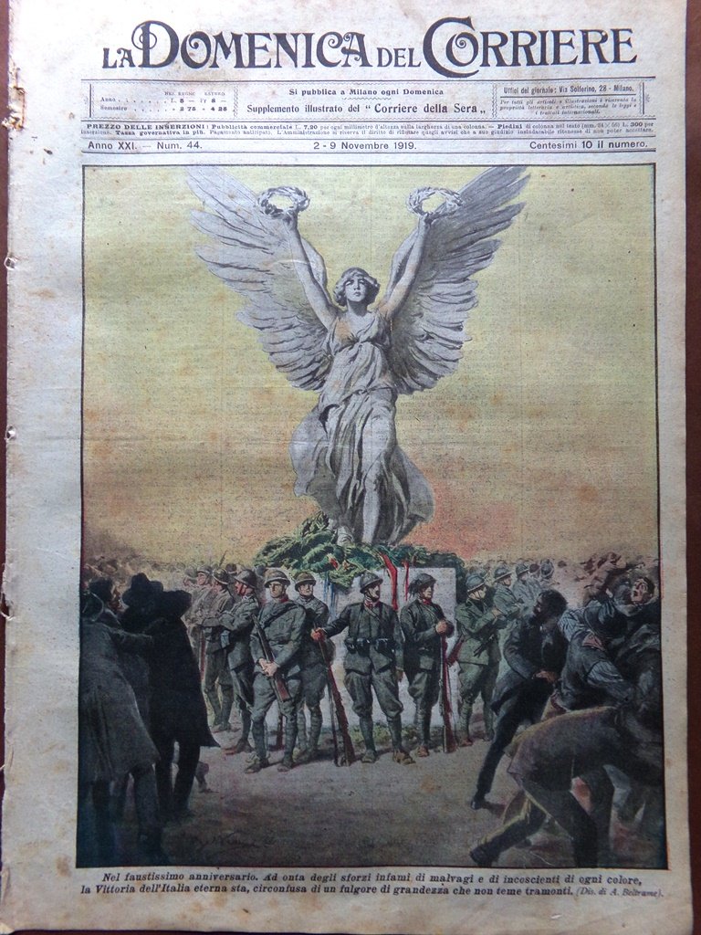La Domenica del Corriere 2 Novembre 1919 Anniversario Vittoria Massoneria …