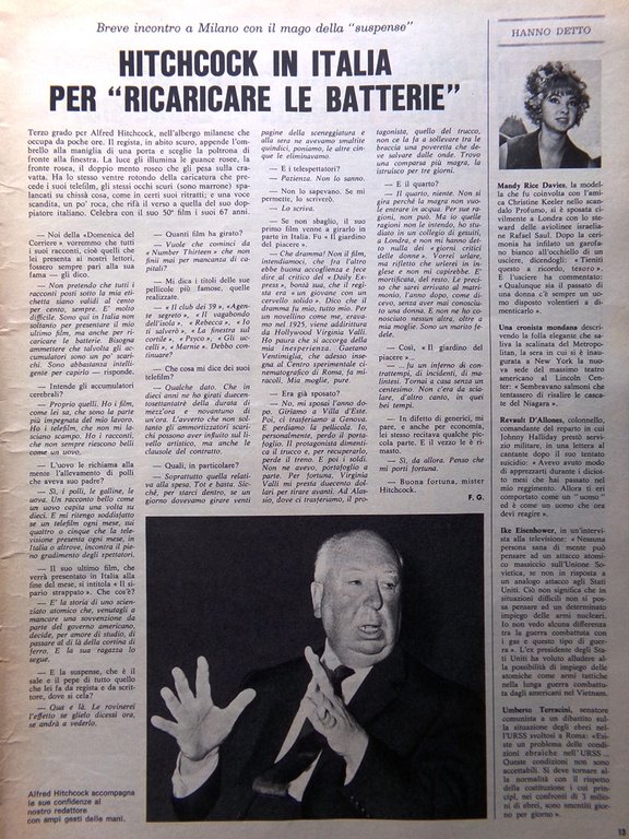La Domenica del Corriere 2 Ottobre 1966 Hitchcock Pillola Soncino …