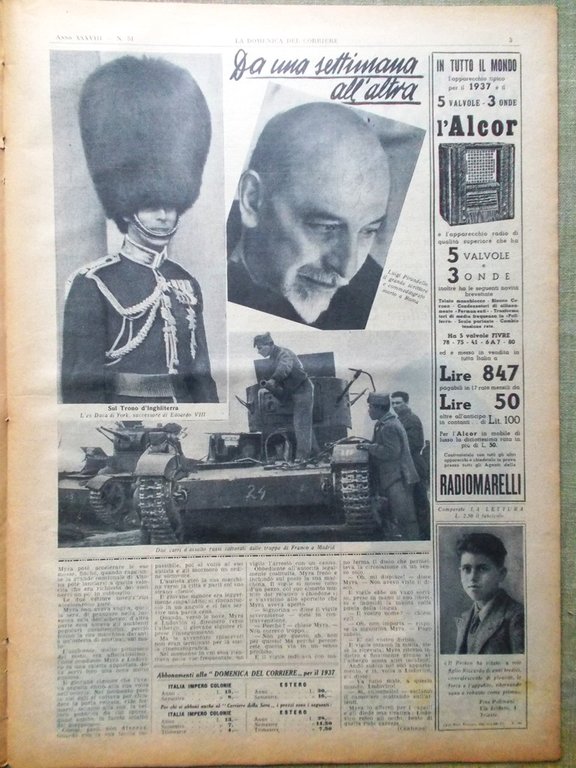 La Domenica del Corriere 20 Dicembre 1936 Morte Pirandello Campari …