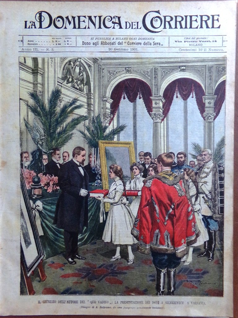 La Domenica del Corriere 20 Gennaio 1901 Sienkiewicz Banconote Regina …