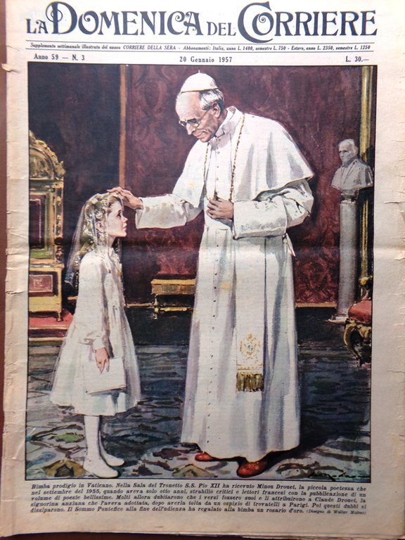 La Domenica del Corriere 20 Gennaio 1957 Pio XII Drouet …