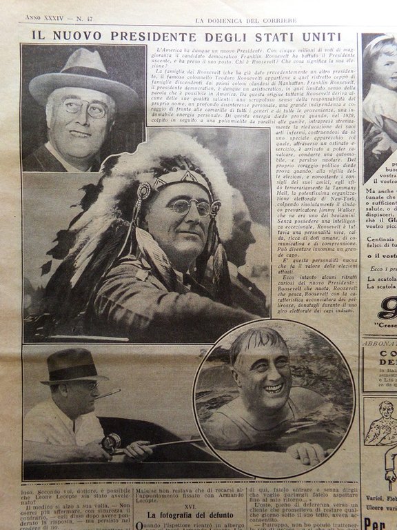 La Domenica del Corriere 20 Novembre 1932 Roosevelt Conte di …