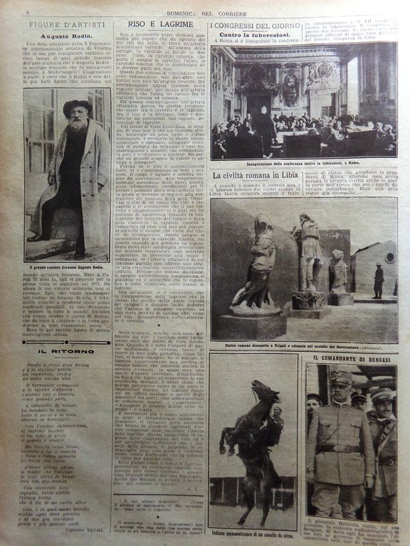 La Domenica del Corriere 21 aprile 1912 Rodin Tubercolosi Istruzione …