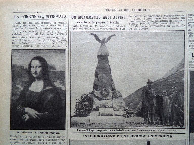 La Domenica del Corriere 21 Dicembre 1913 Ritrovamento Gioconda Mussini …