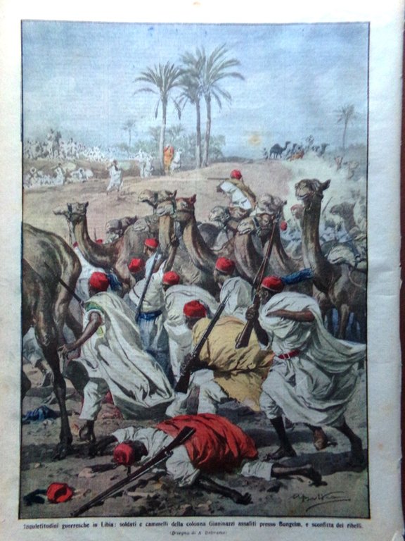 La Domenica del Corriere 21 Febbraio 1915 WW1 Tram Cagliari …