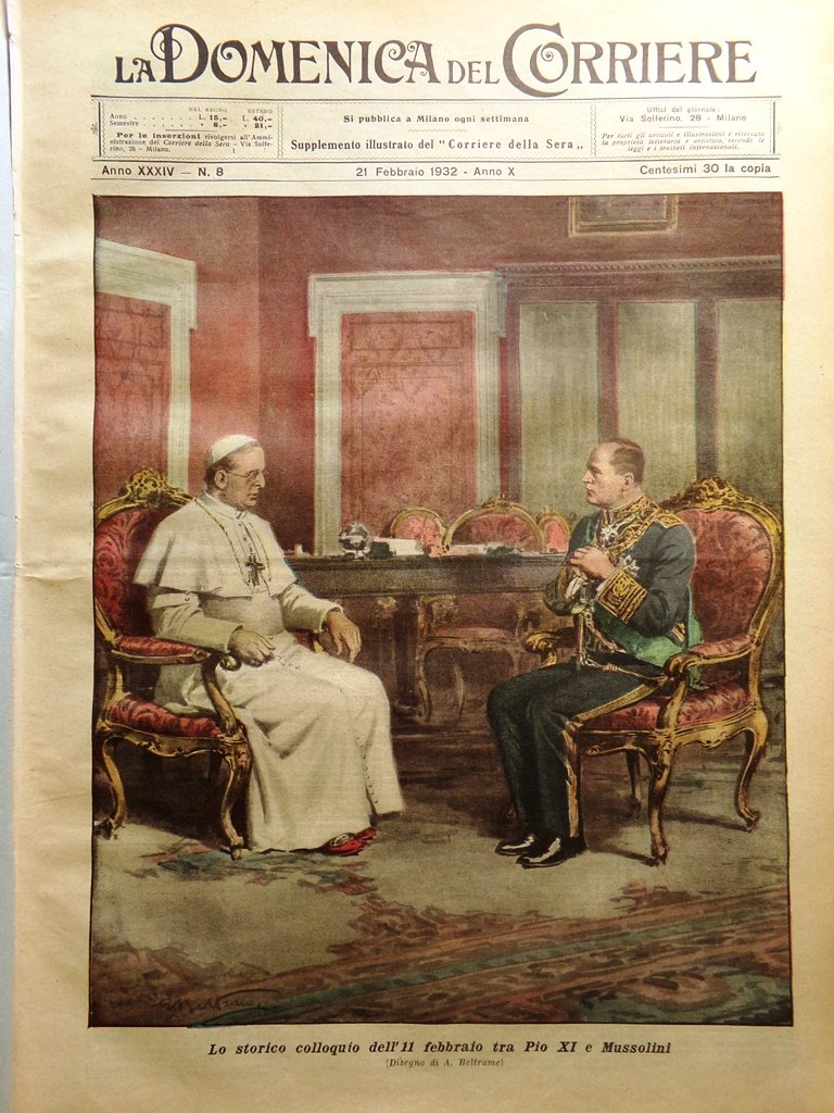 La Domenica del Corriere 21 Febbraio 1932 Papa Mussolini Cina …