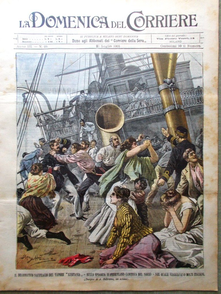 La Domenica del Corriere 21 Luglio 1901 Naufragio Lusitania Ferryland …