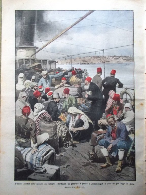 La Domenica del Corriere 21 Marzo 1915 WW1 Dardanelli Spluga …