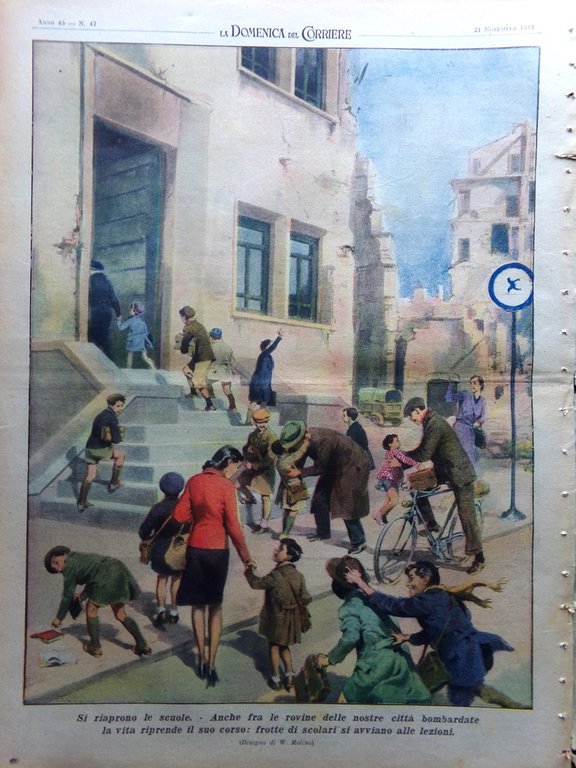 La Domenica del Corriere 21 Novembre 1943 WW2 Kamikaze Scuole …