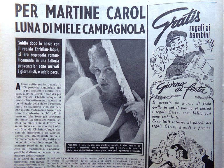 La Domenica del Corriere 22 Agosto 1954 Martine Carol Cleopatra …