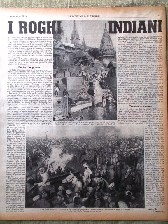 La Domenica del Corriere 22 Febbraio 1948 Gandusio Gandhi Casa …