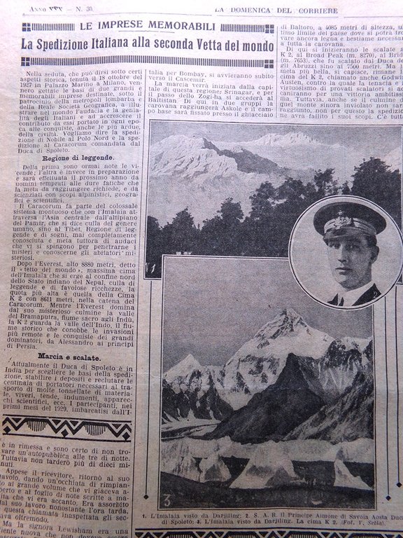 La Domenica del Corriere 22 Luglio 1928 Spedizione K2 Ritorno …