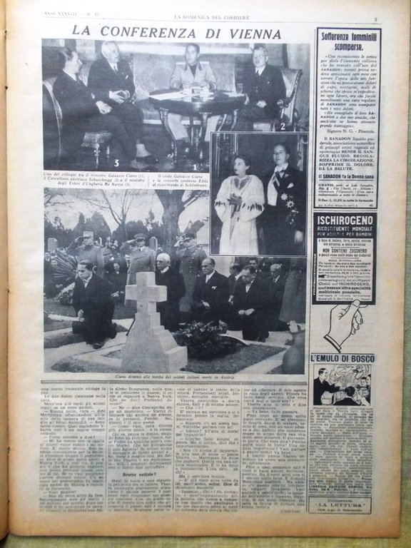 La Domenica del Corriere 22 Novembre 1936 Conferenza Vienna Madrid …