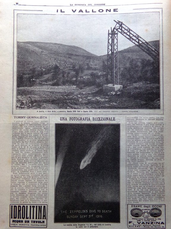 La Domenica del Corriere 22 Ottobre 1916 WW1 Zeppelin Carso …