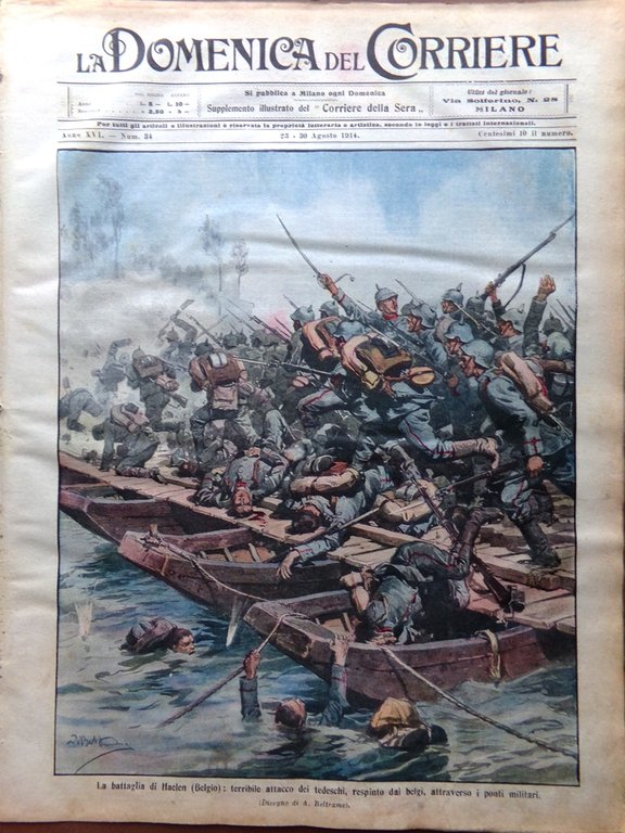 La Domenica del Corriere 23 Agosto 1914 WW1 Battaglia Haelen …