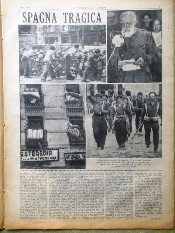 La Domenica del Corriere 23 Agosto 1936 Beccali Olimpiadi Spagna …