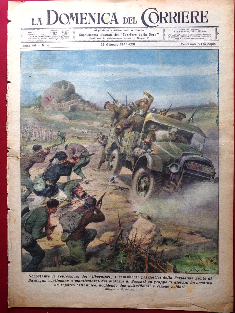 La Domenica del Corriere 23 Gennaio 1944 WW2 Sardegna Abbazia … | Immagine principale