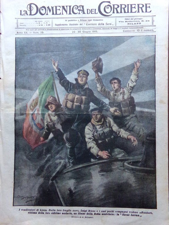 La Domenica del Corriere 23 Giugno 1918 WW1 Morte Arrigo … | Immagine Gallery 1