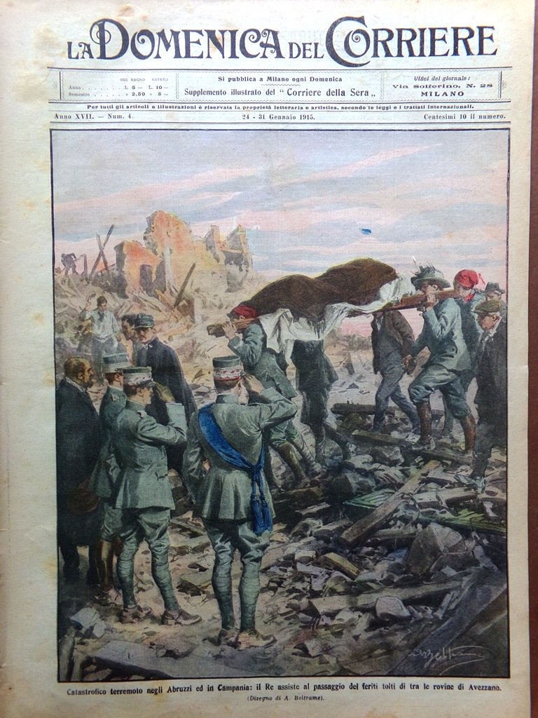 La Domenica del Corriere 24 Gennaio 1915 WW1 Terremoto Marsica …