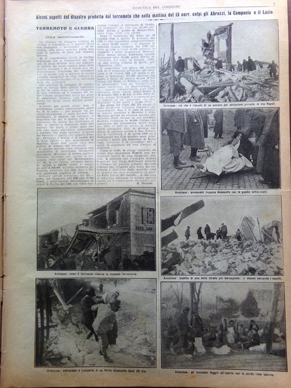 La Domenica del Corriere 24 Gennaio 1915 WW1 Terremoto Marsica …