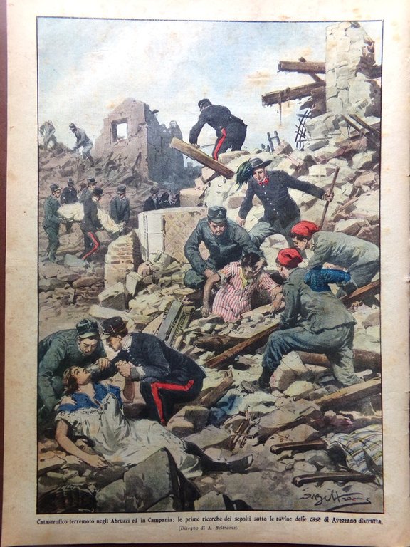 La Domenica del Corriere 24 Gennaio 1915 WW1 Terremoto Marsica …