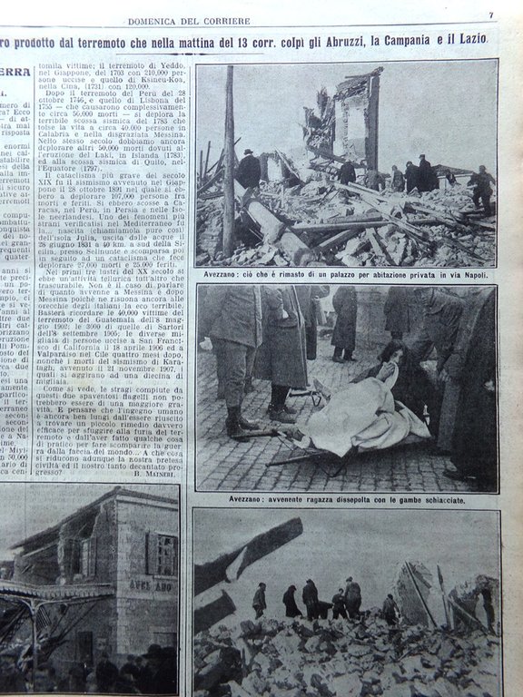 La Domenica del Corriere 24 Gennaio 1915 WW1 Terremoto Marsica …
