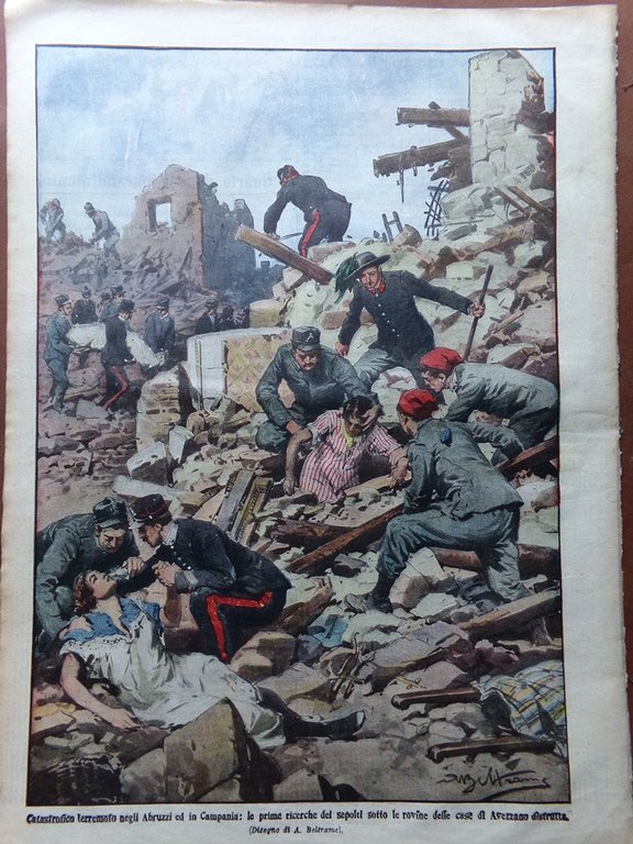 La Domenica del Corriere 24 Gennaio 1915 WW1 Terremoto Marsica …