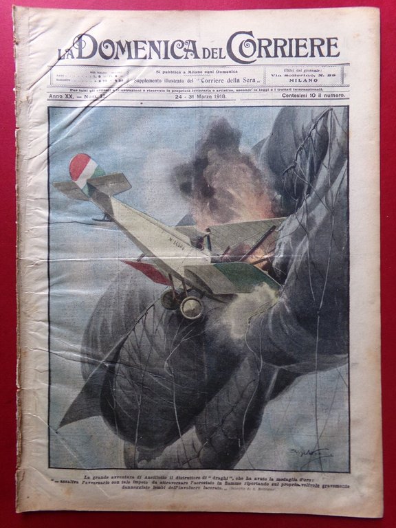 La Domenica del Corriere 24 Marzo 1918 WW1 Ancillotto Botrel …