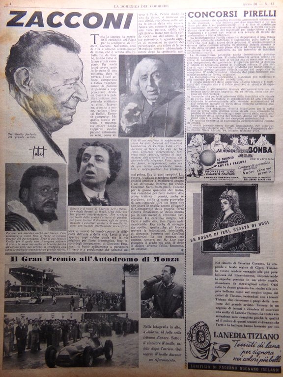 La Domenica del Corriere 24 Ottobre 1948 Morte Ermete Zacconi …