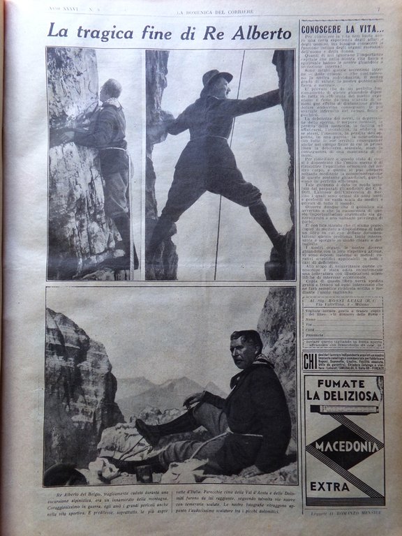La Domenica del Corriere 25 Febbraio 1934 Lamballe Alberto Belgio …