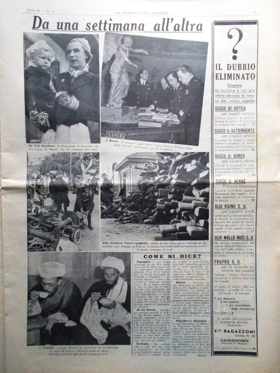La Domenica del Corriere 25 Febbraio 1939 Funerali Pio XI …