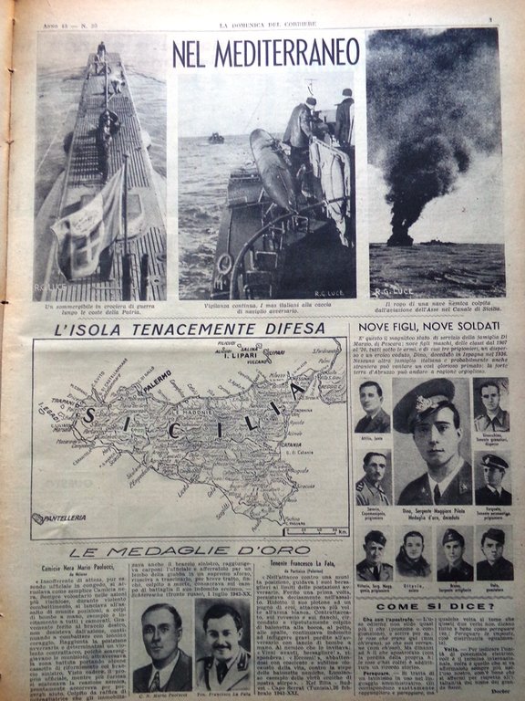 La Domenica del Corriere 25 Luglio 1943 WW2 Mediterraneo Paolucci …