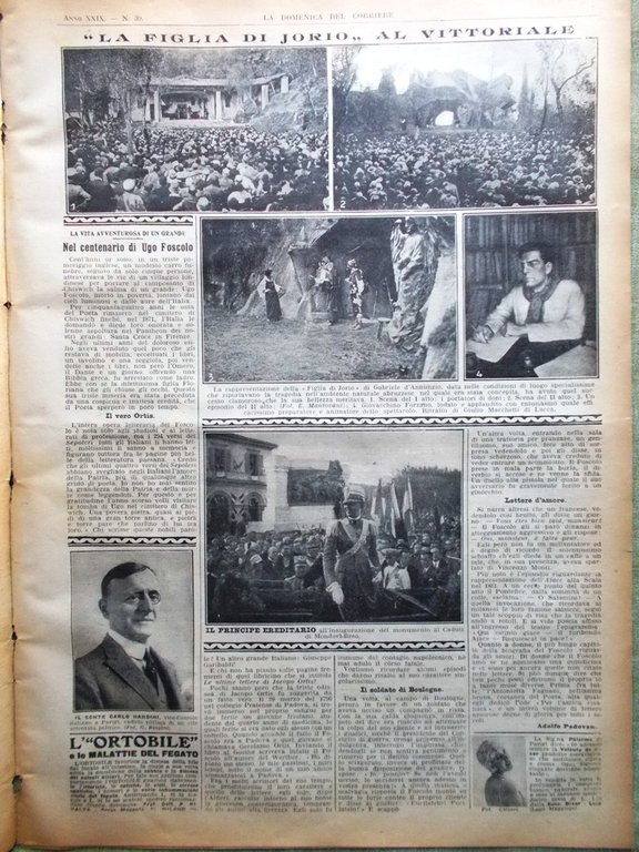 La Domenica del Corriere 25 Settembre 1927 Ugo Foscolo D'Annunzio …