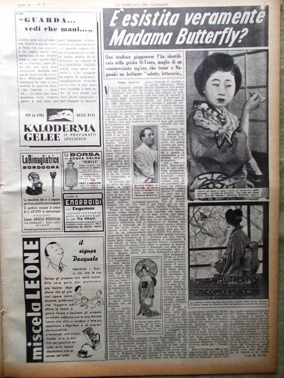 La Domenica del Corriere 26 Febbraio 1950 Madama Butterfly Fuchs …