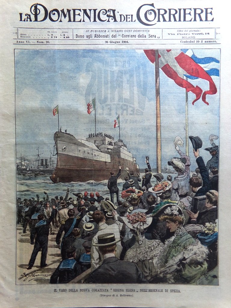 La Domenica del Corriere 26 Giugno 1904 Regina Elena Melegnano …