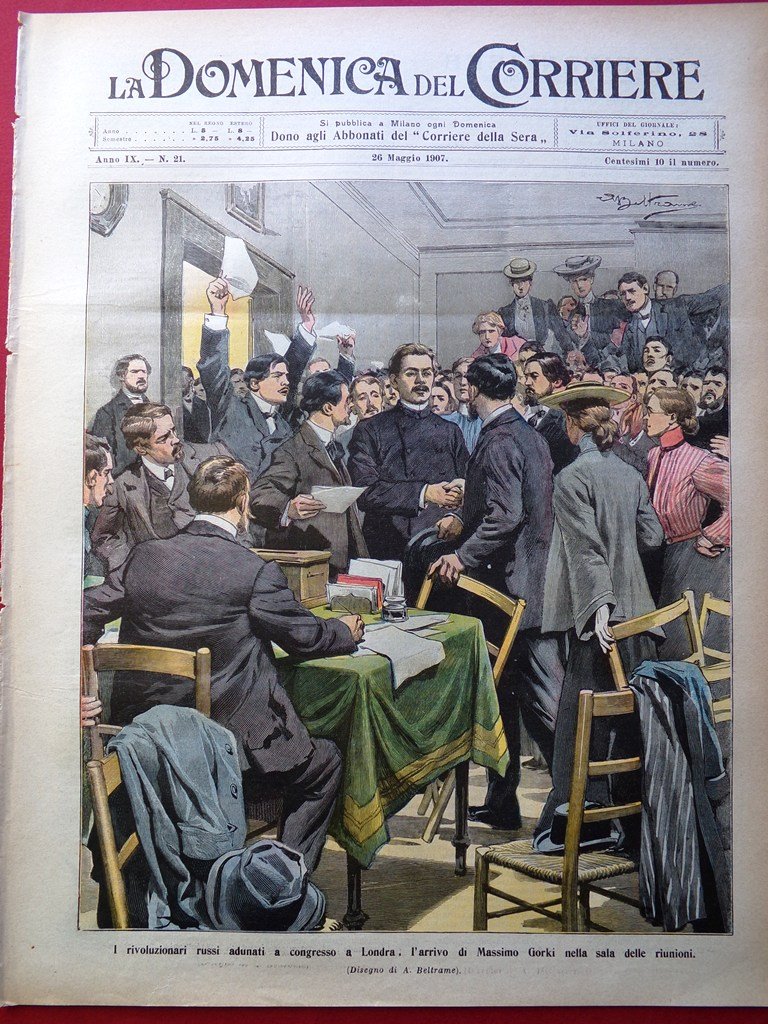 La Domenica del Corriere 26 Maggio 1907 Gorki a Londra … | Immagine principale