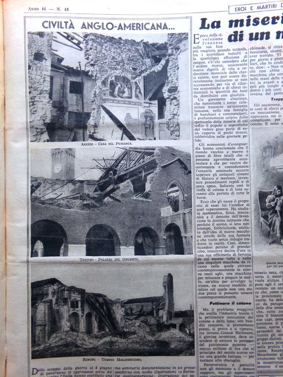 La Domenica del Corriere 26 Novembre 1944 WW2 Arezzo Treviso …
