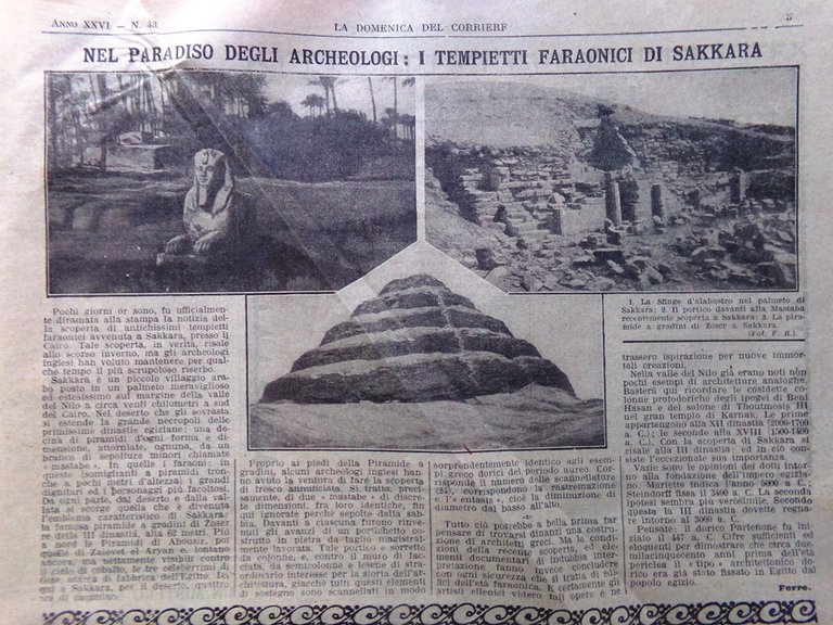 La Domenica del Corriere 26 Ottobre 1924 Lucca Pascoli Sakkara …